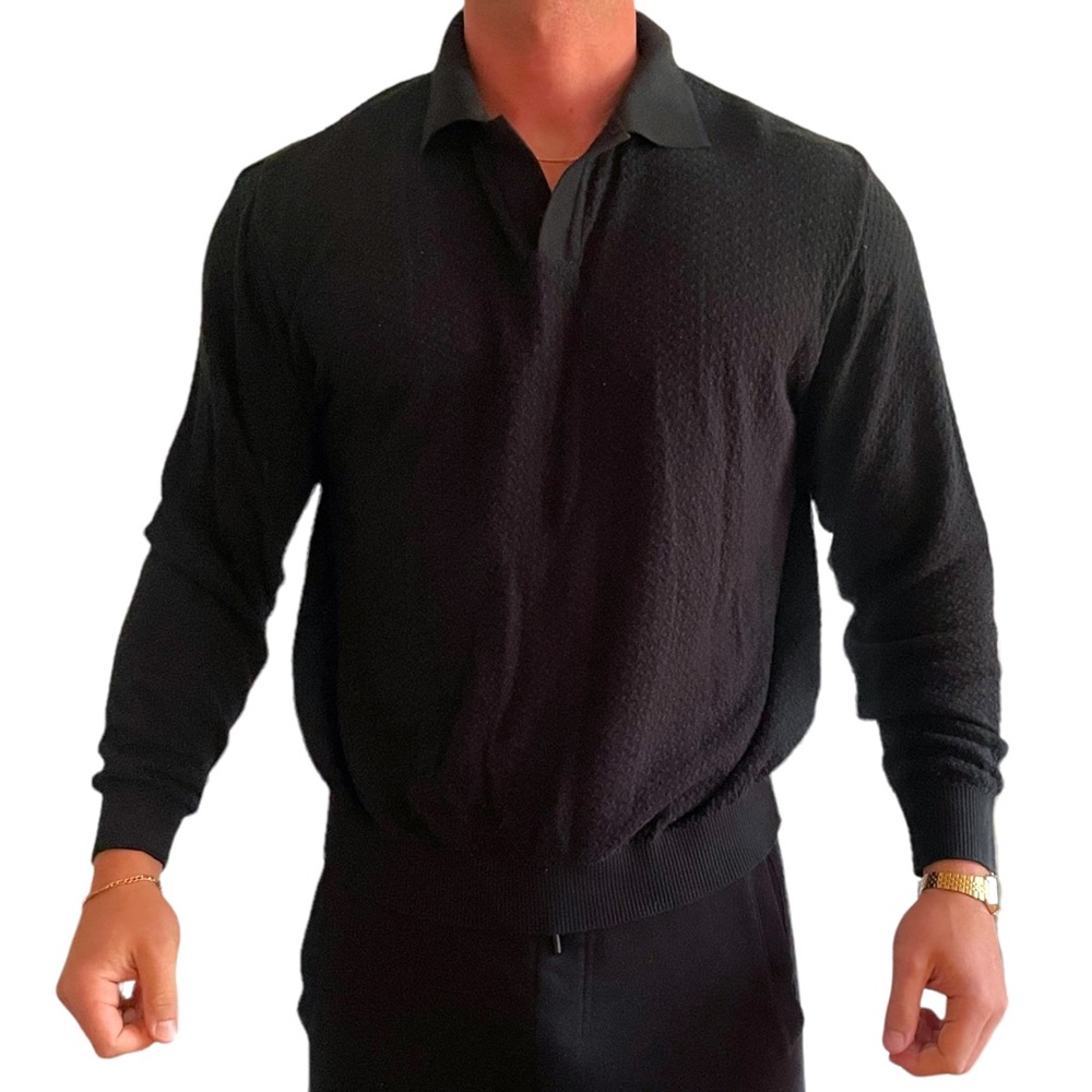 Retro Black Collared Long Sleeve - Picture 2 of 6